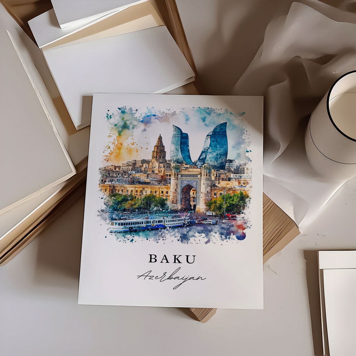 Baku, Azerbaijan Wall Art Print, Custom Text - Image 6