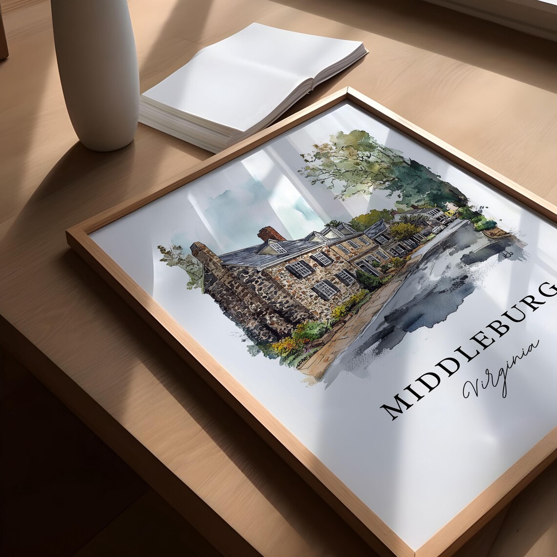 Middleburg Virginia Stone House Street Watercolor Travel Poster - Image 5