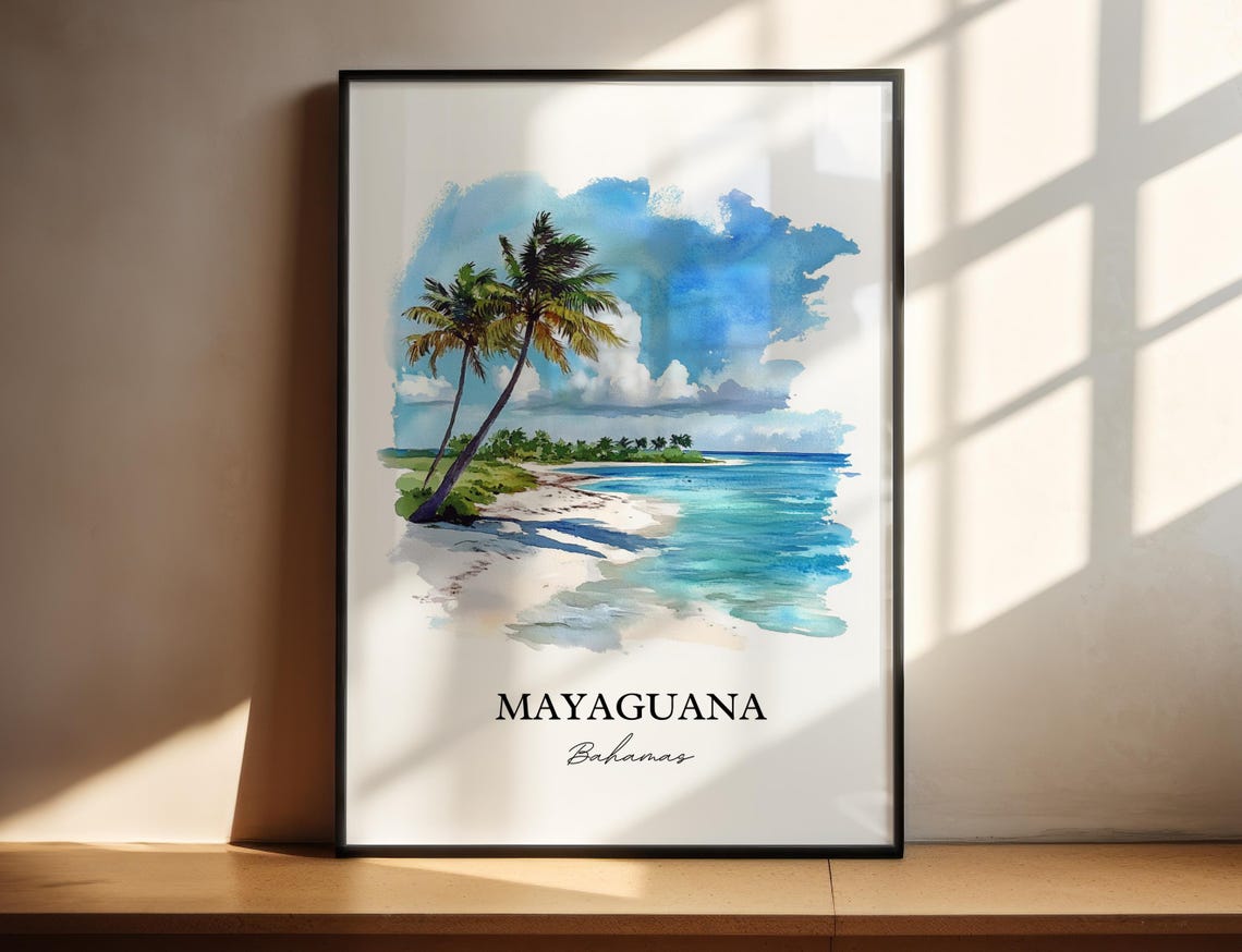 Mayaguana Wall Art Bahamas Print Watercolor Gift Travel Poster Housewarming