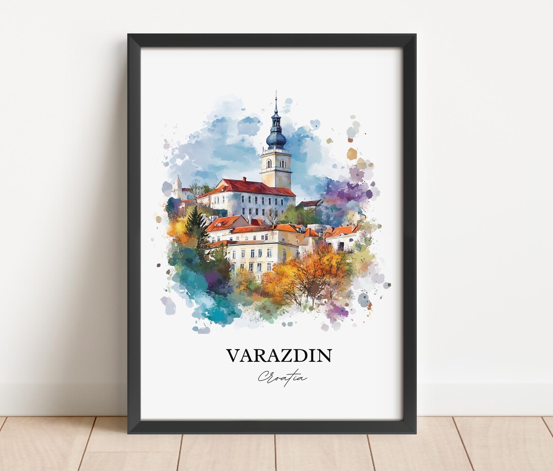 Varazdin Croatia Historic Church Tower Old Town Watercolor Poster - Image 2