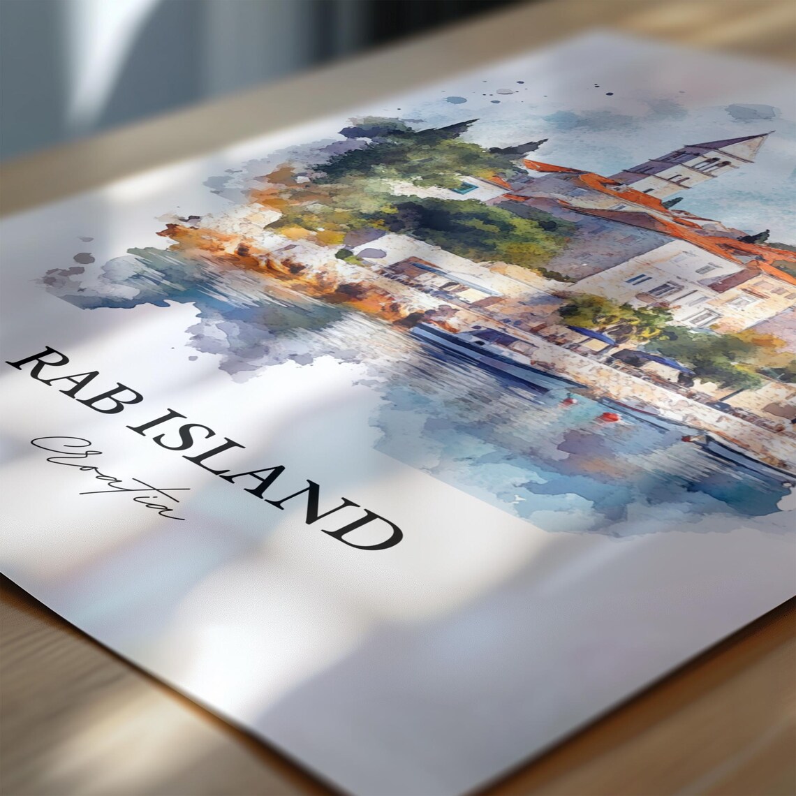 Rab Island Croatia Bell Tower Coastal Town Watercolor Poster - Image 6