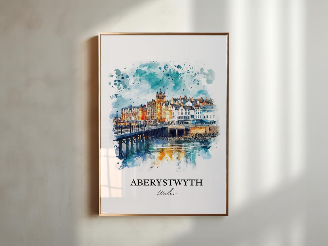 Aberystwyth Ceredigion Wales Watercolor Travel Poster - Image 5