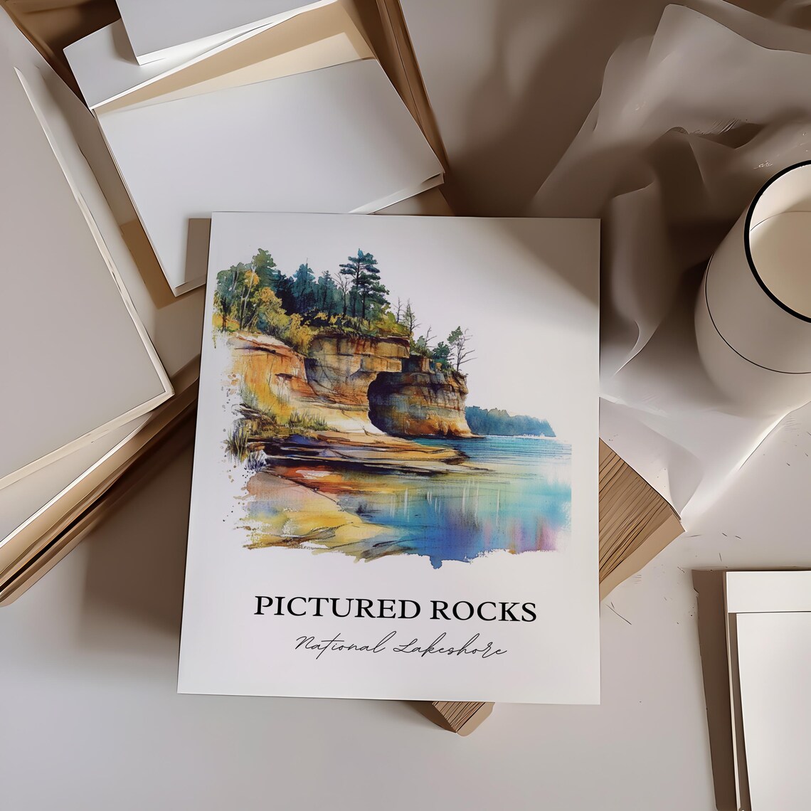Pictured Rocks Michigan National Lakeshore Sandstone Watercolor Poster - Image 6