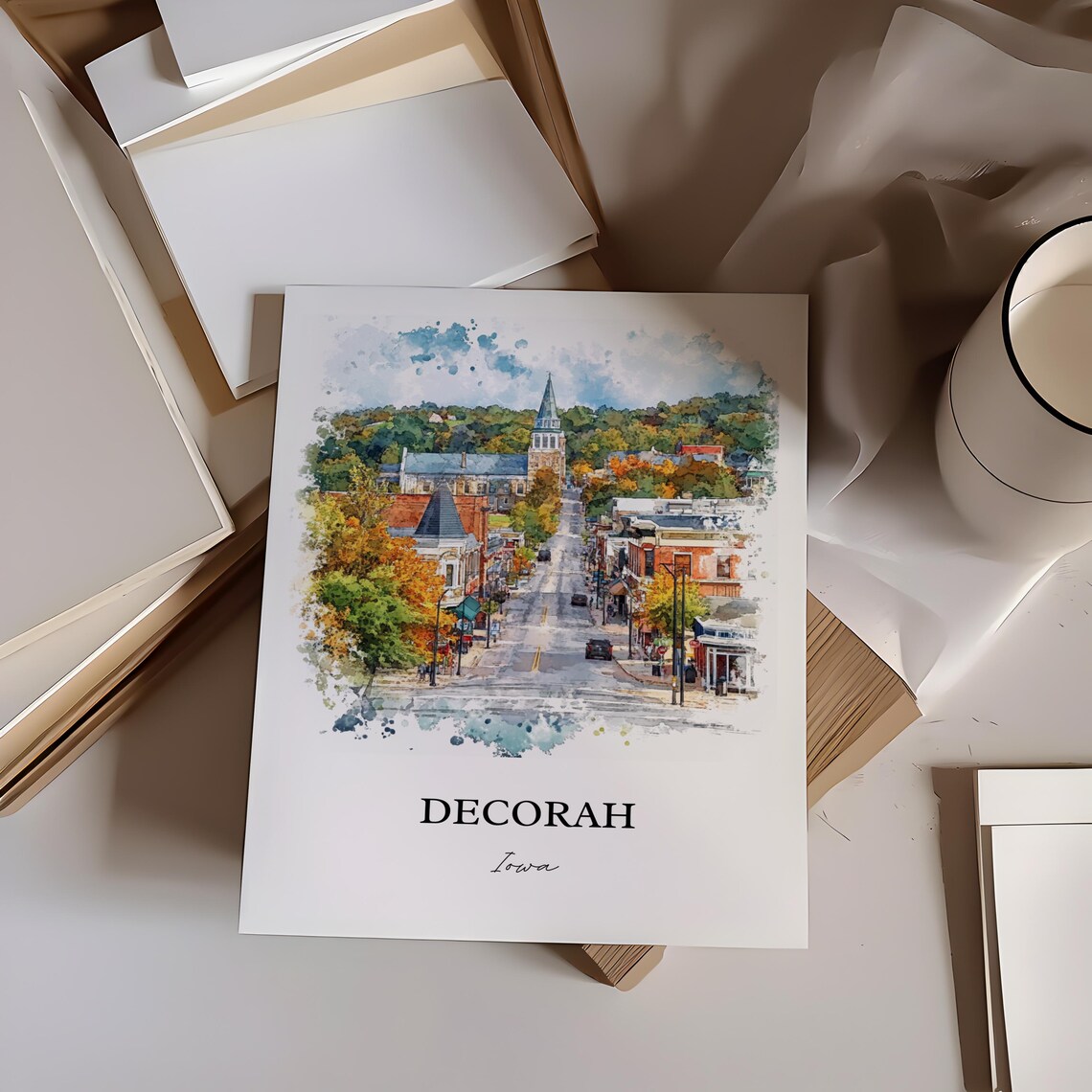 Decorah Iowa Watercolor Travel Poster, Winneshiek County - Image 3