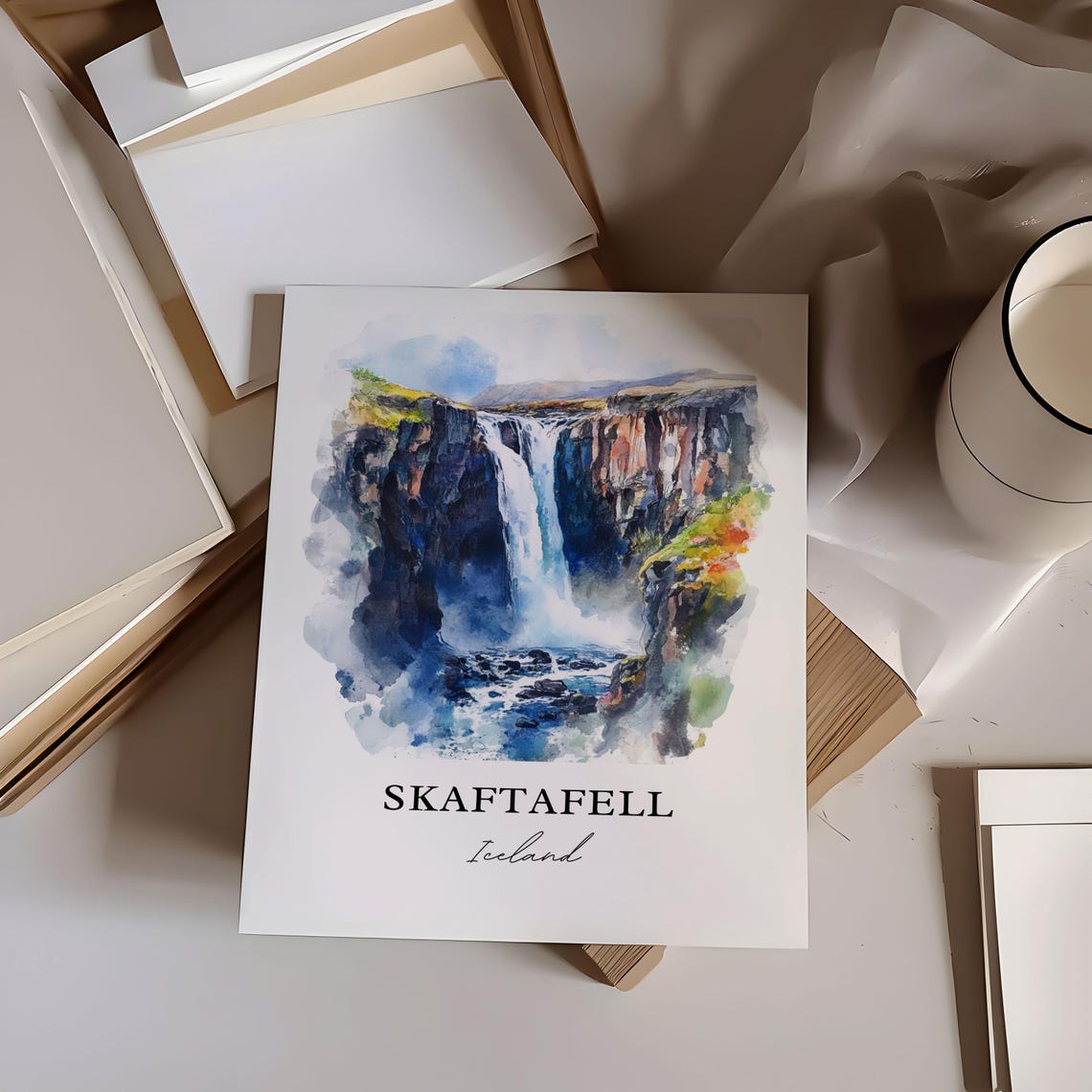 Skaftafell Iceland Waterfall Canyon Watercolor Travel Poster - Image 3
