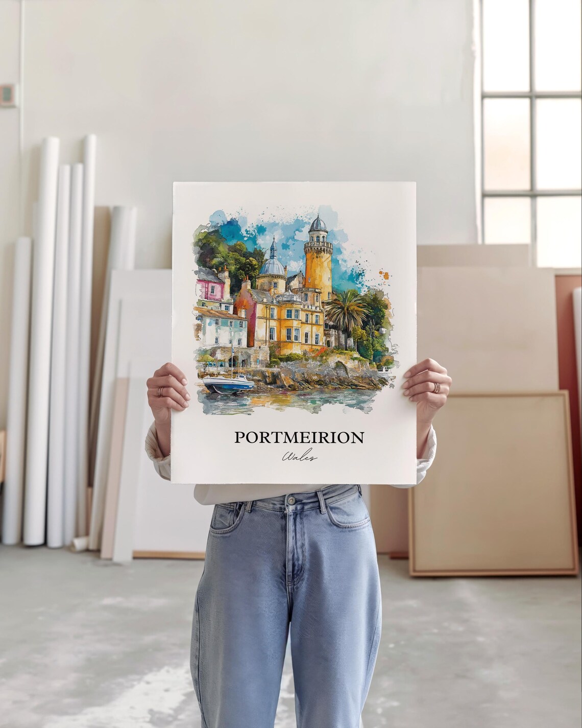 Portmeirion Wales Colorful Coastal Village Watercolor Travel Poster - Image 4