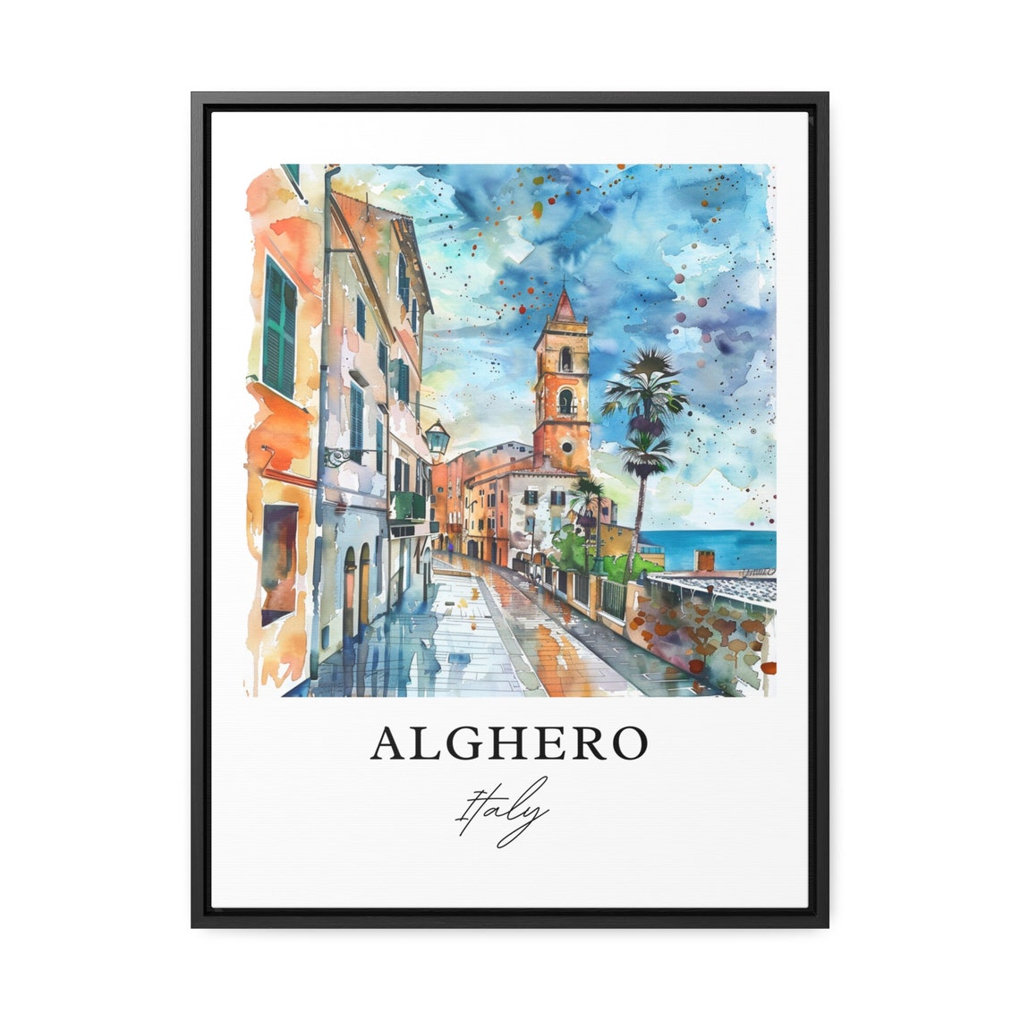 Alghero Italy Watercolor Travel Poster, Sardinia - Image 3