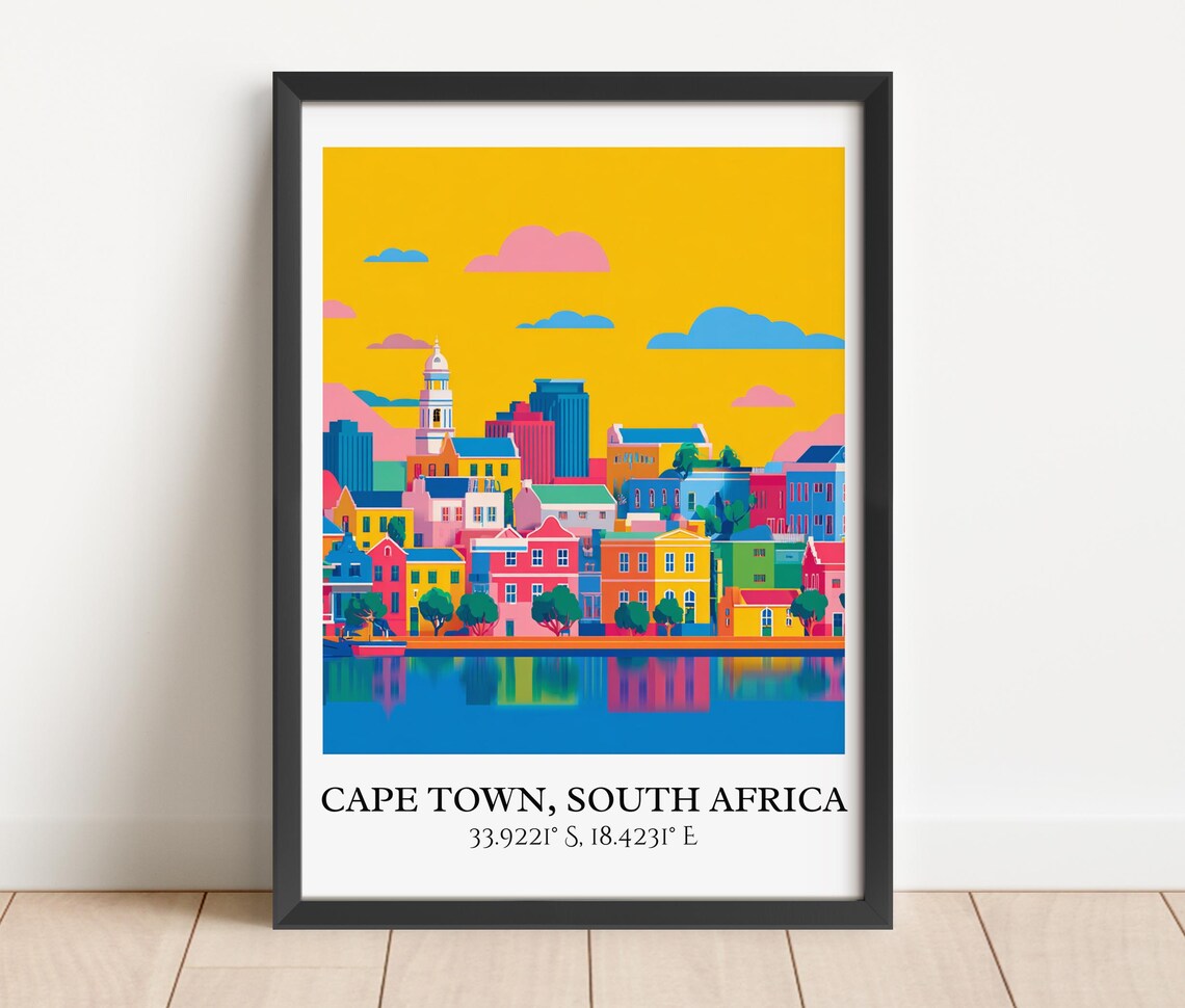 Cape Town South Africa Colorful Waterfront Skyline Travel Poster - Image 2
