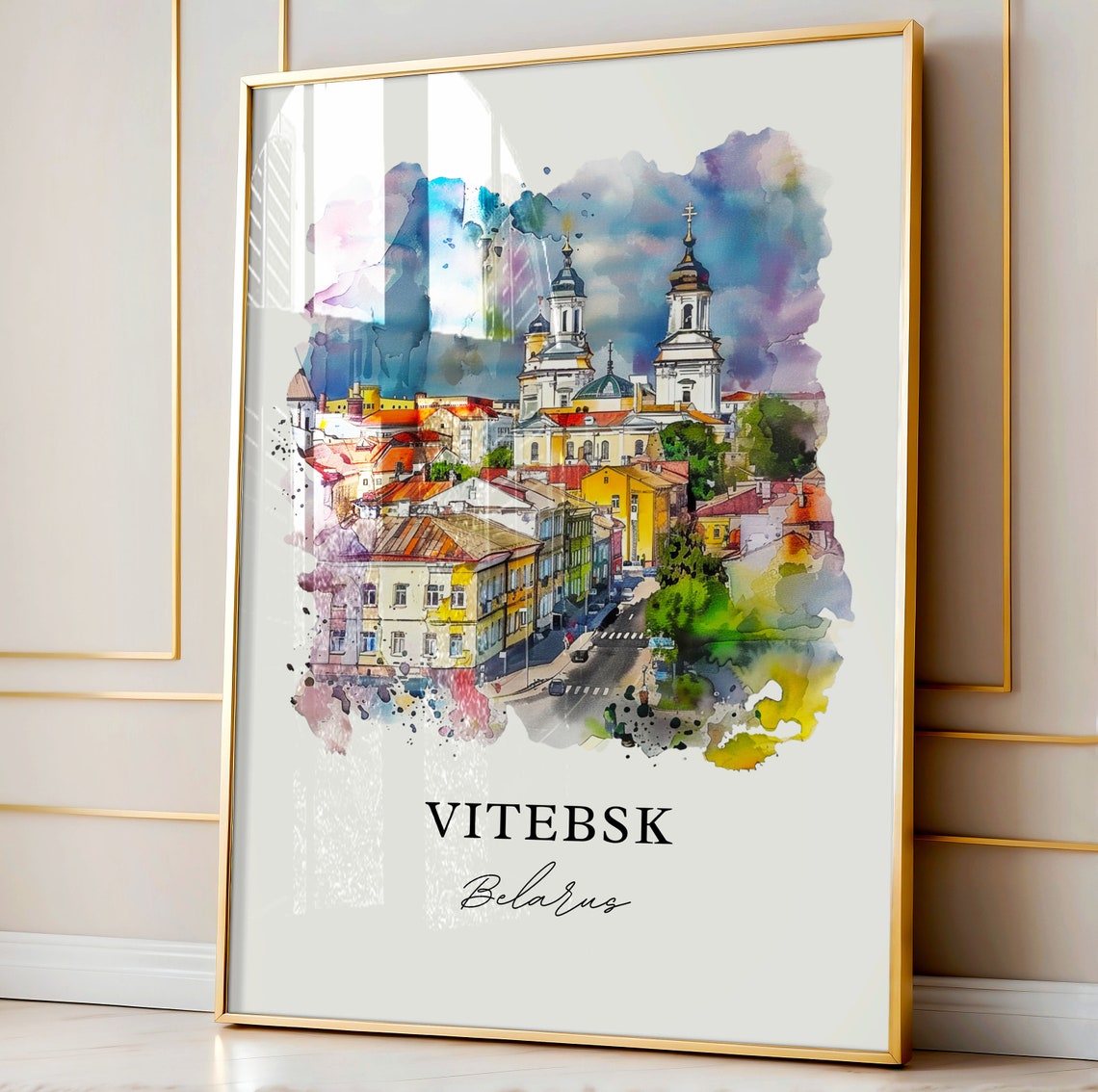 Vitebsk Belarus City Cathedral Towers Watercolor Historic Poster - Image 4