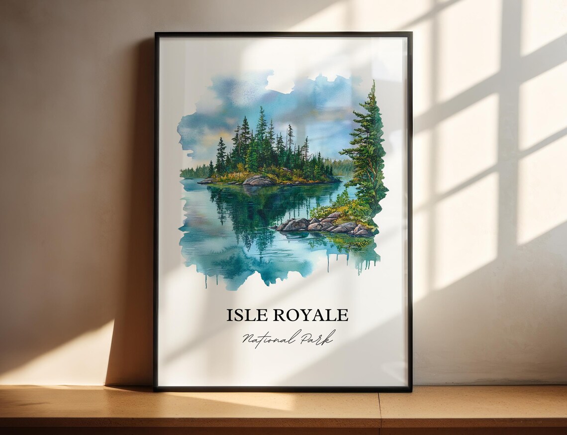 Isle Royale National Park Michigan Watercolor Island Lake Poster - Image 5