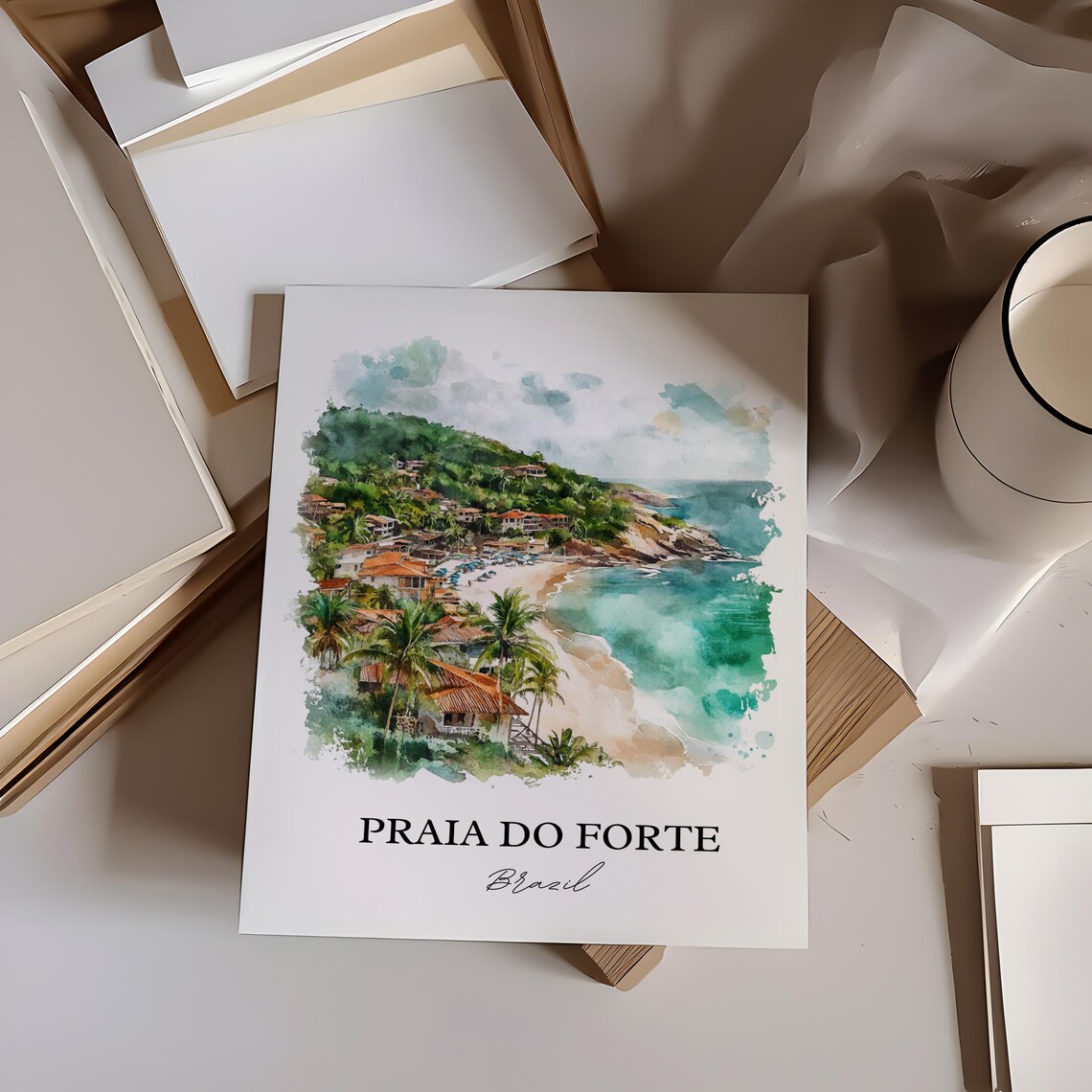 Praia do Forte Brazil Watercolor Tropical Beach Coast Poster - Image 2