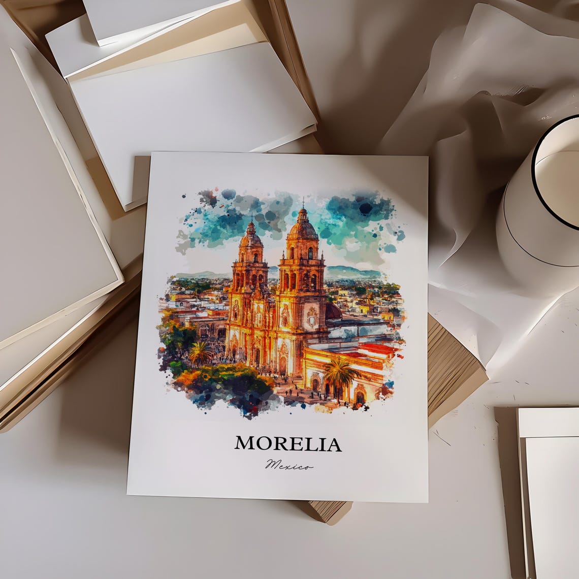 Morelia Mexico Watercolor Travel Poster, Michoacán - Image 3