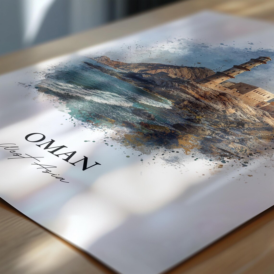 Oman West Asia Coastal Watchtower Fort Watercolor Travel Poster - Image 6
