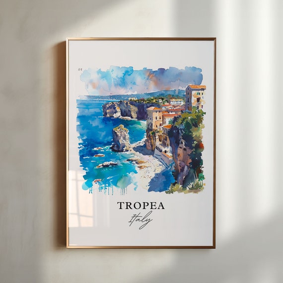 Tropea Italy Watercolor Travel Poster, Calabria