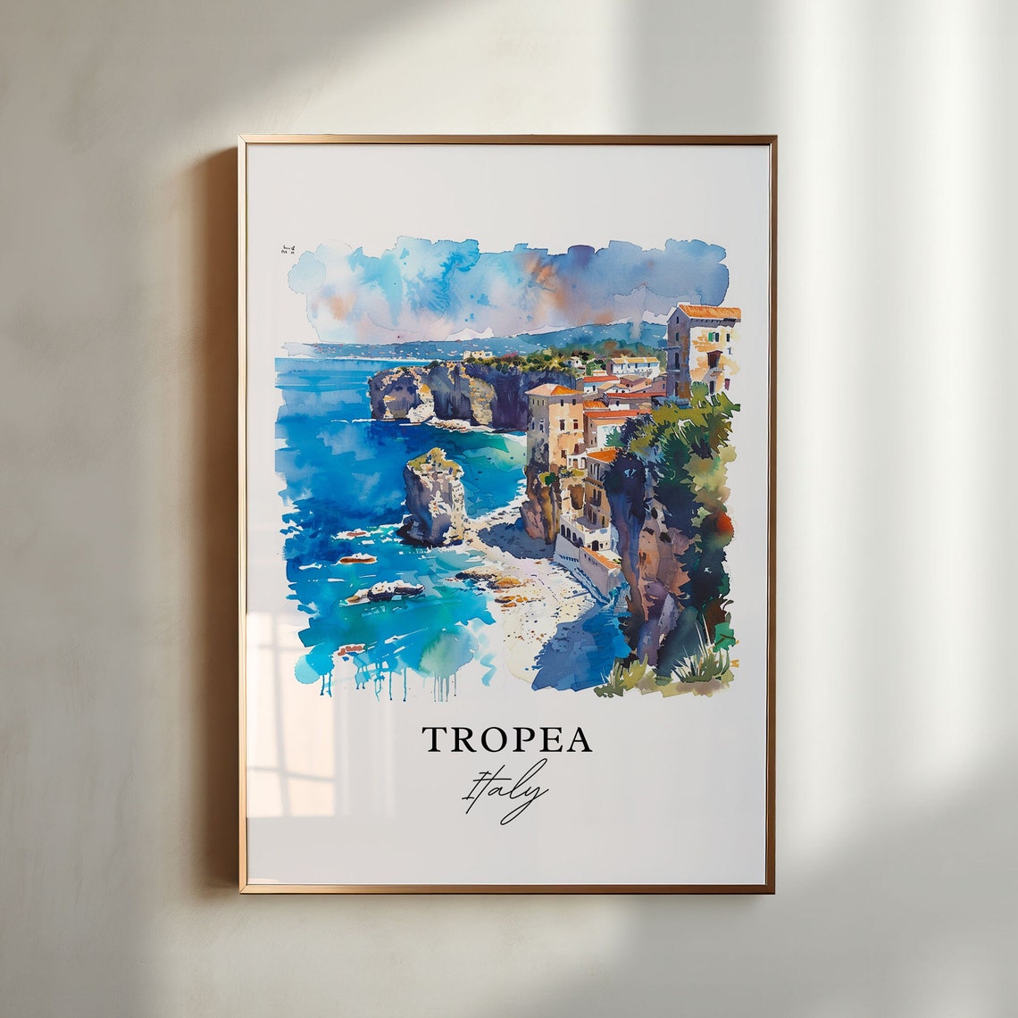 Tropea Italy Watercolor Travel Poster, Calabria