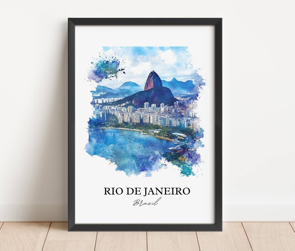 Rio de Janeiro Brazil Sugarloaf Bay Watercolor Beach Scene Poster - Image 2