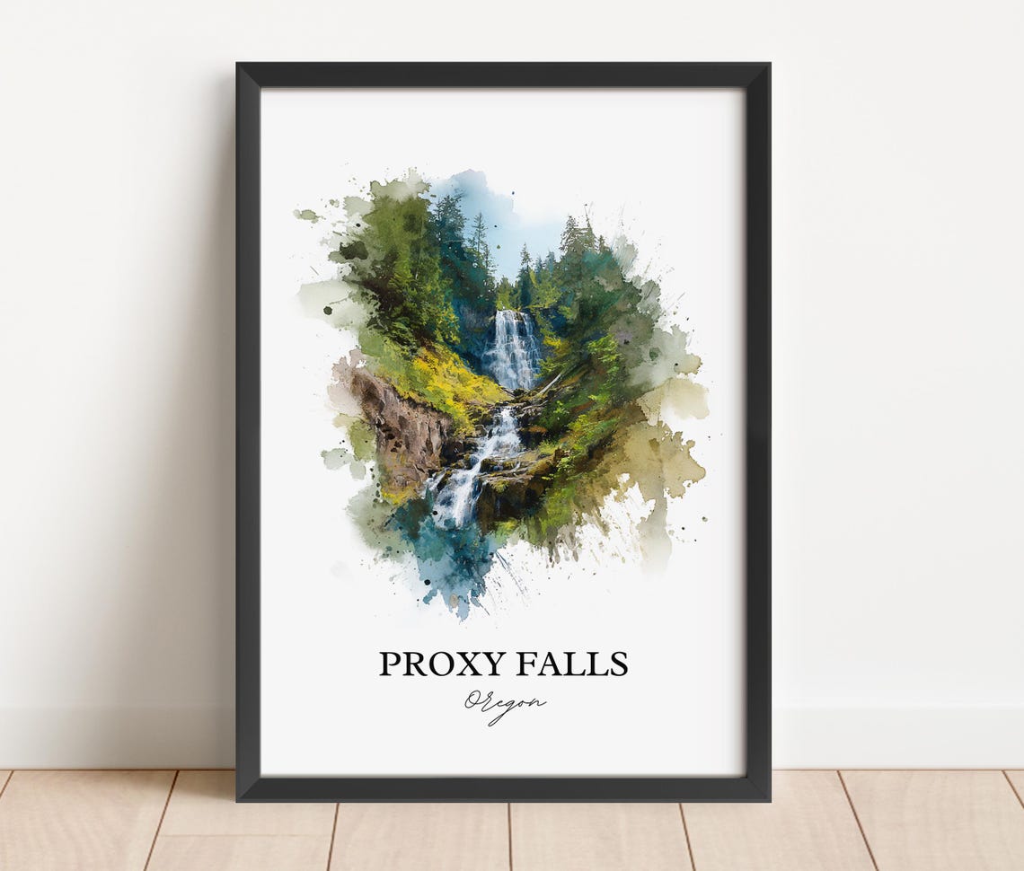 Proxy Falls Oregon Cascading Waterfall Forest Watercolor Travel Poster - Image 4