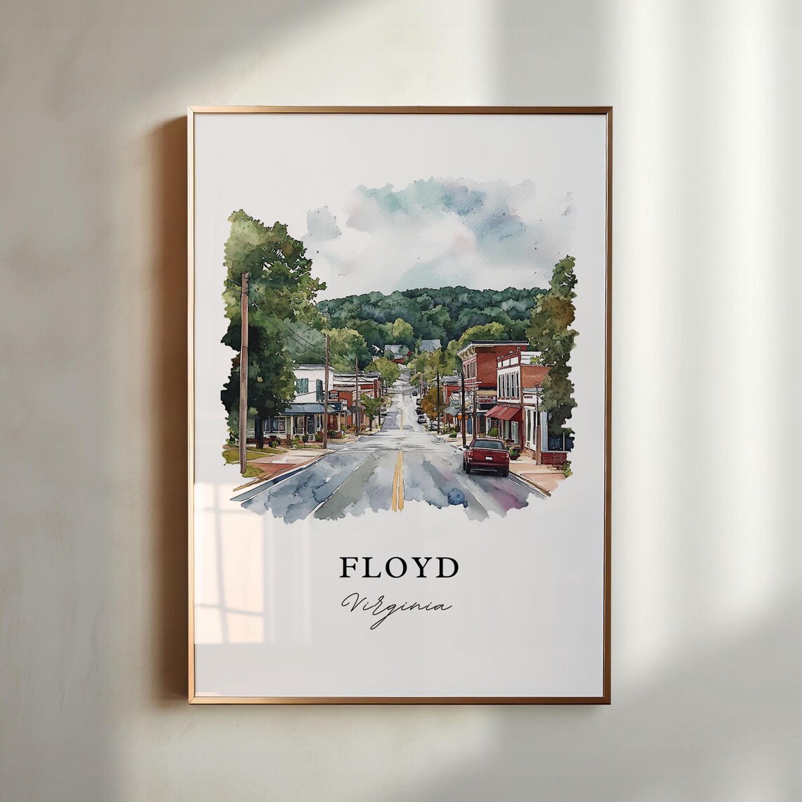 Floyd Virginia Watercolor Travel Poster, Housewarming Gift
