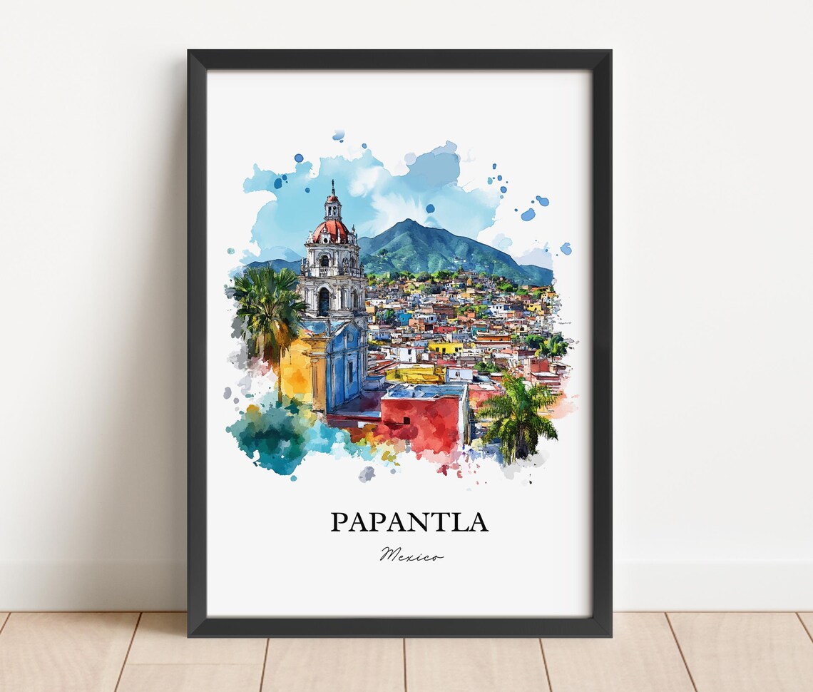 Papantla Mexico Red Dome Colonial Church Watercolor Travel Poster - Image 4
