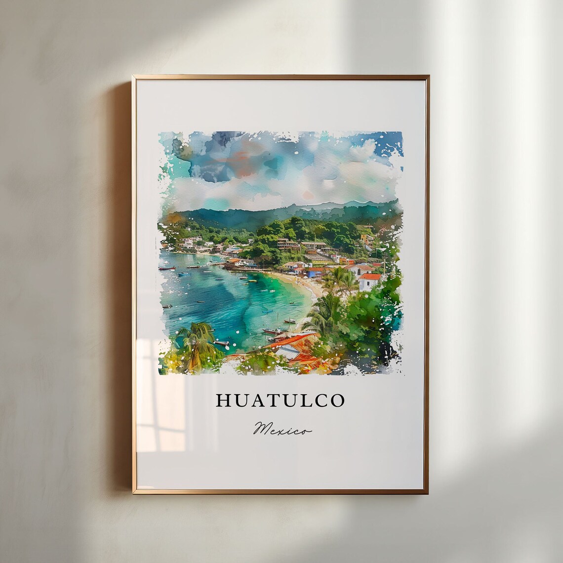 Huatulco Mexico Wall Art Huatulco Mx Print Huatulco Watercolor Huatulco Mexico Gift Travel Print Travel Poster Housewarming Gift