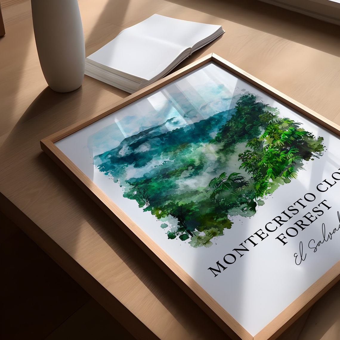 Montecristo Cloud Forest El Salvador Misty Watercolor Landscape Poster - Image 5