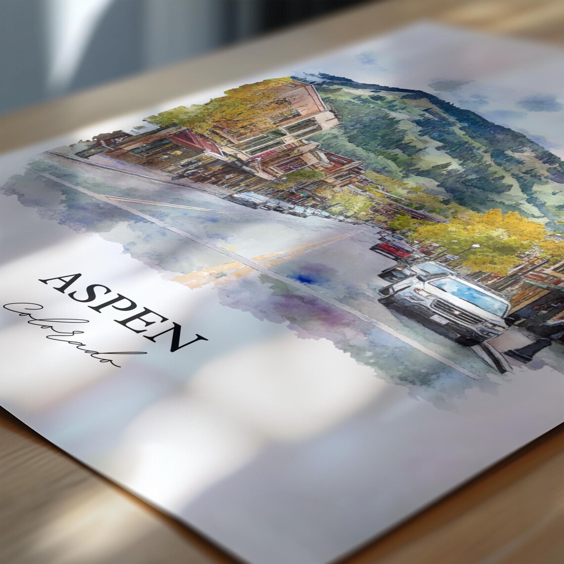 Aspen Colorado Autumn Downtown Watercolor Ski Mountain Travel Poster - Image 6
