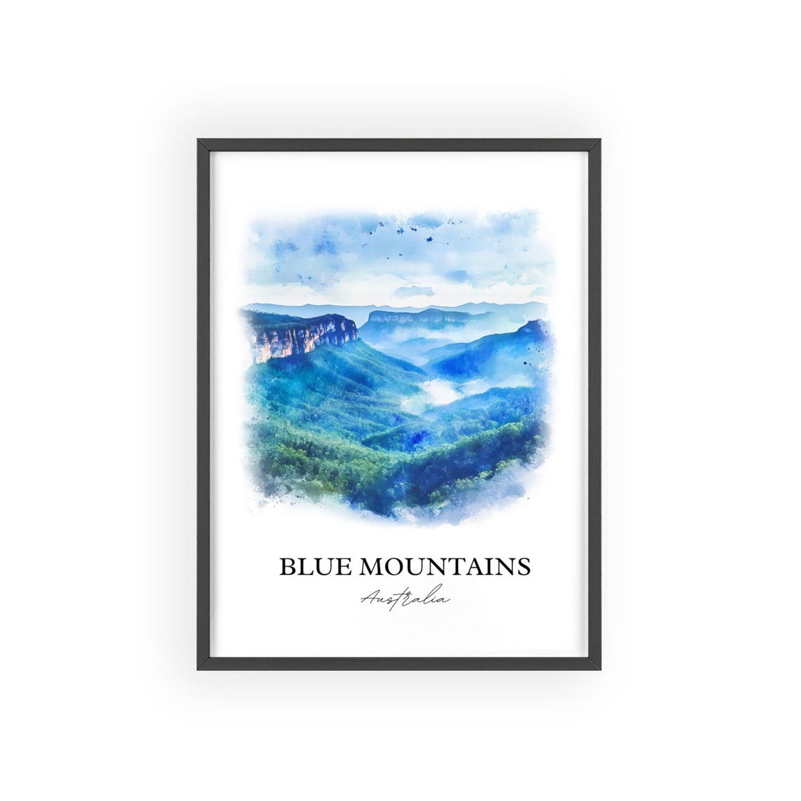 Blue Mountains Australia Misty Eucalyptus Valley Watercolor Poster - Image 3