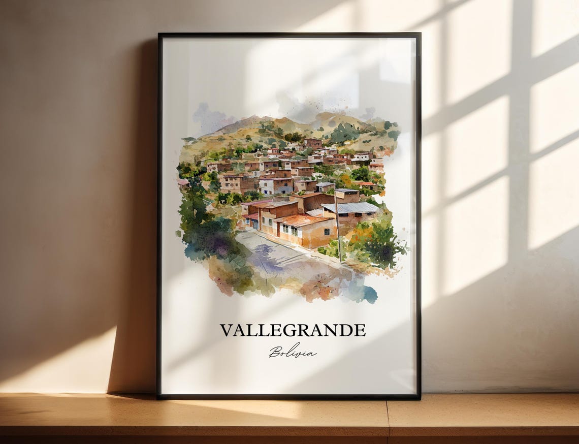 Vallegrande Watercolor Travel Poster, Bolivia