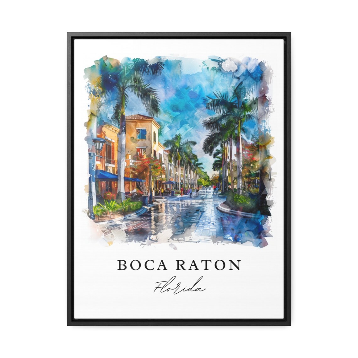 Boca Raton Florida Watercolor Palm Lined Street Travel Poster - Image 3