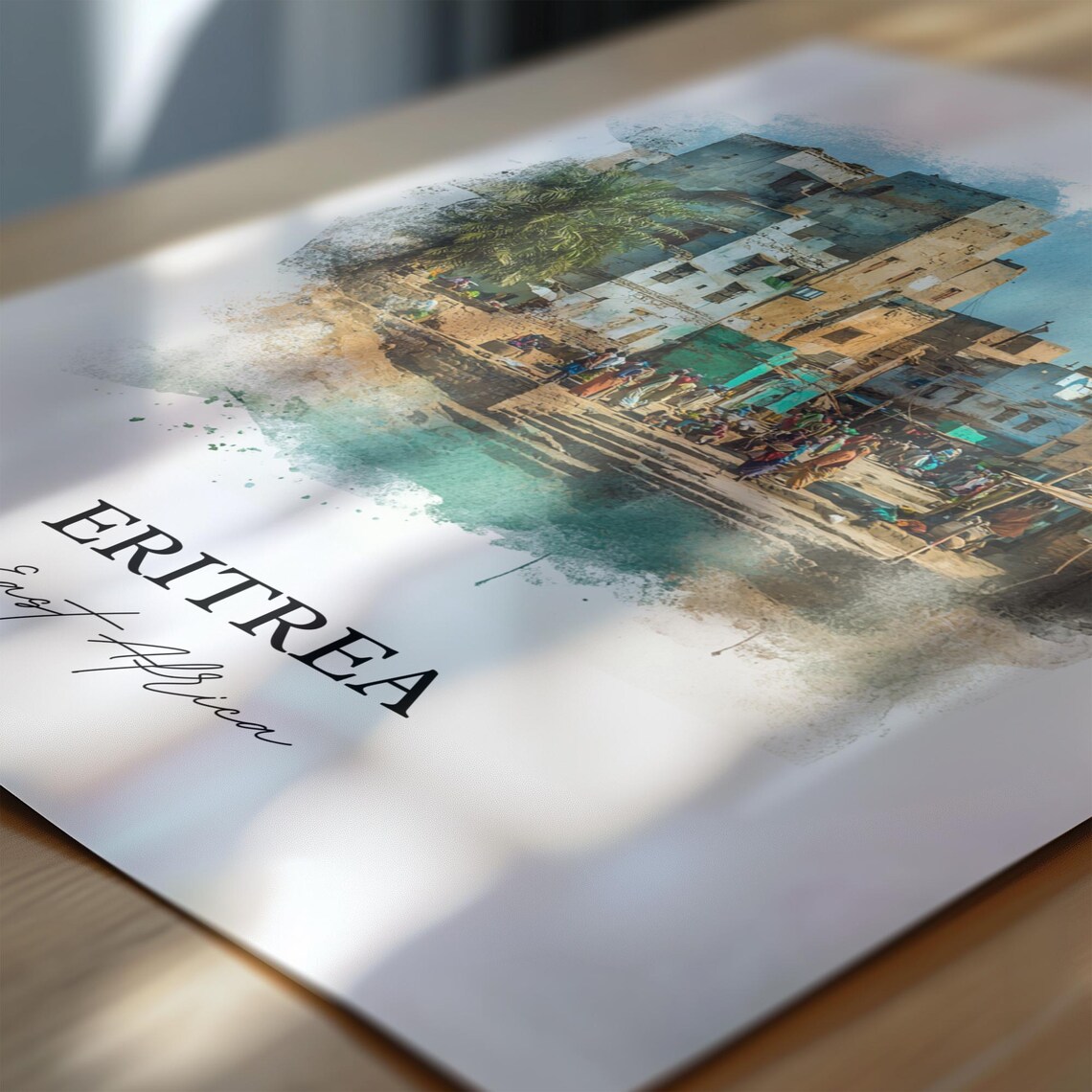 Eritrea East Africa Stone Town Market Watercolor Travel Poster - Image 6