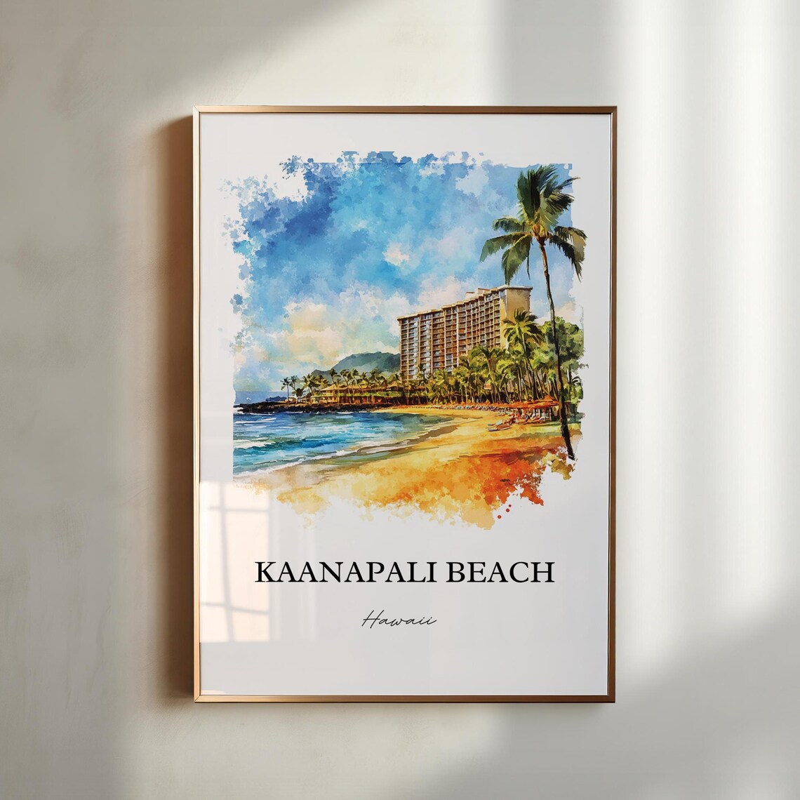 Kaanapali Beach Maui Hawaii Watercolor Travel Poster