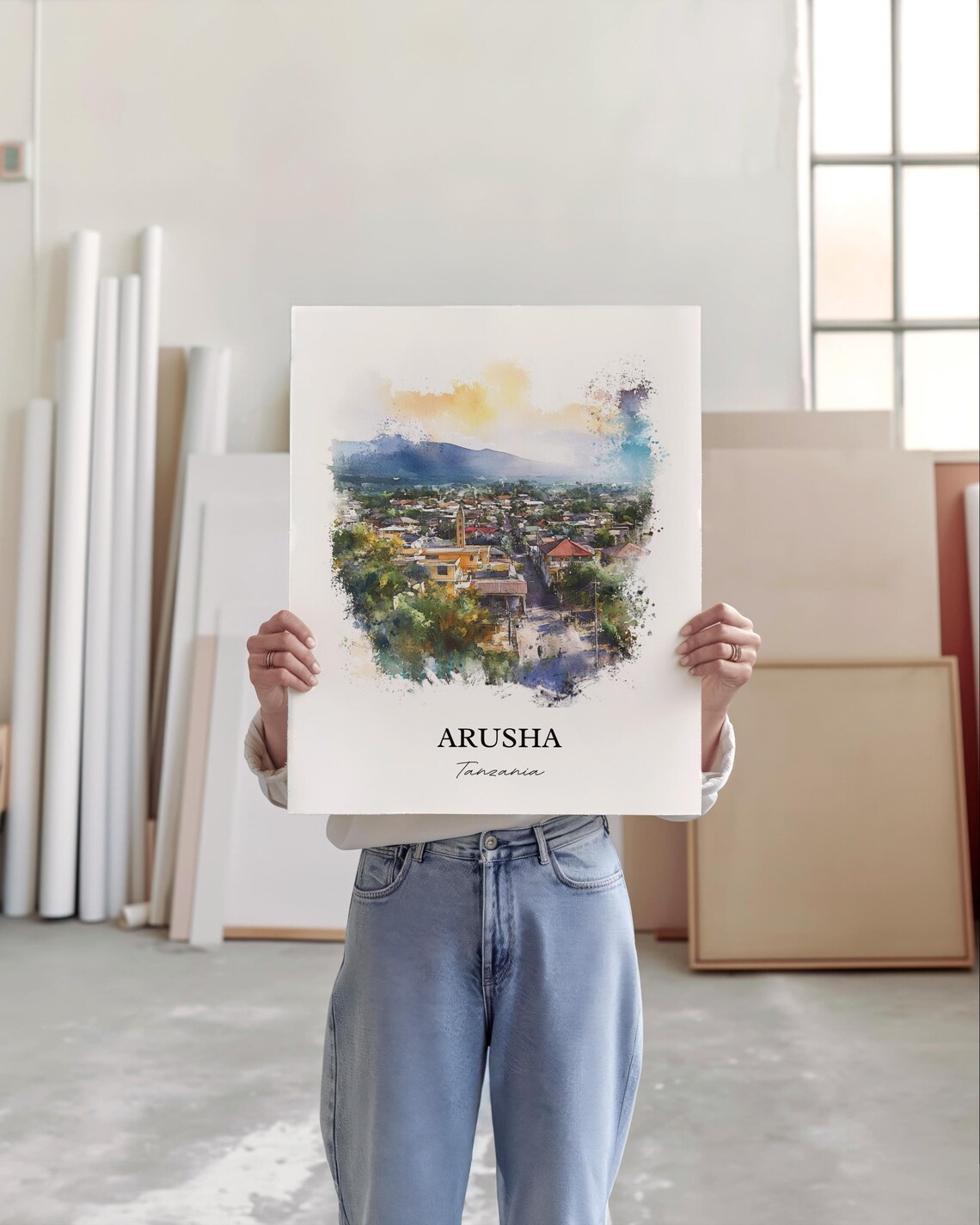 Arusha Tanzania Mountain Town Watercolor Travel Poster Gifts - Image 5