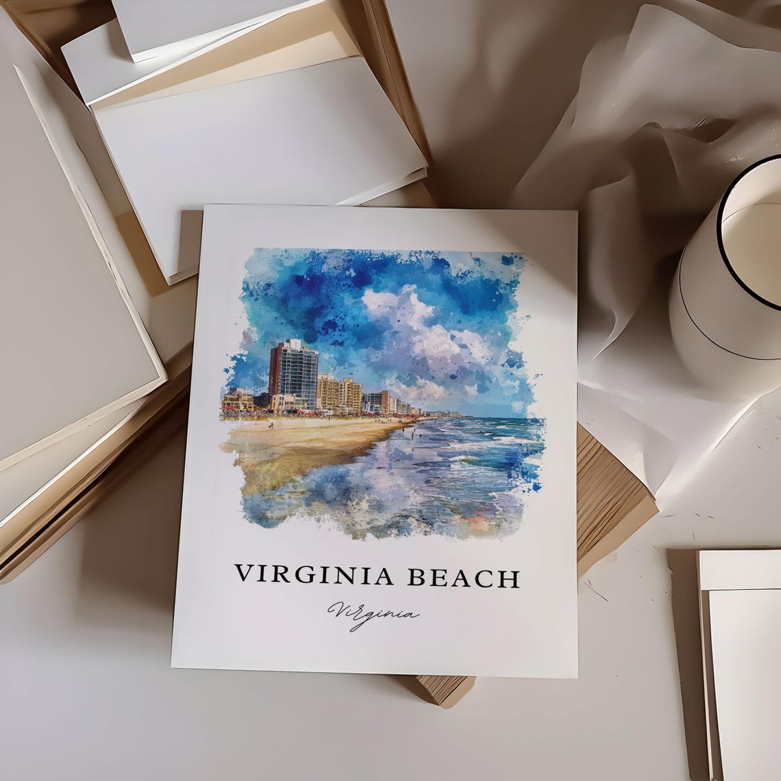 Virginia Beach Oceanfront Skyline Watercolor Coastal Travel Art Poster - Image 6