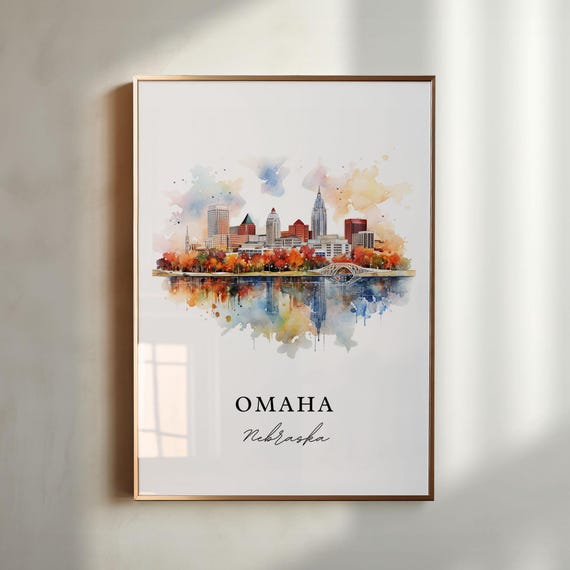 Omaha, Nebraska Cityscape Art Print, Custom Text