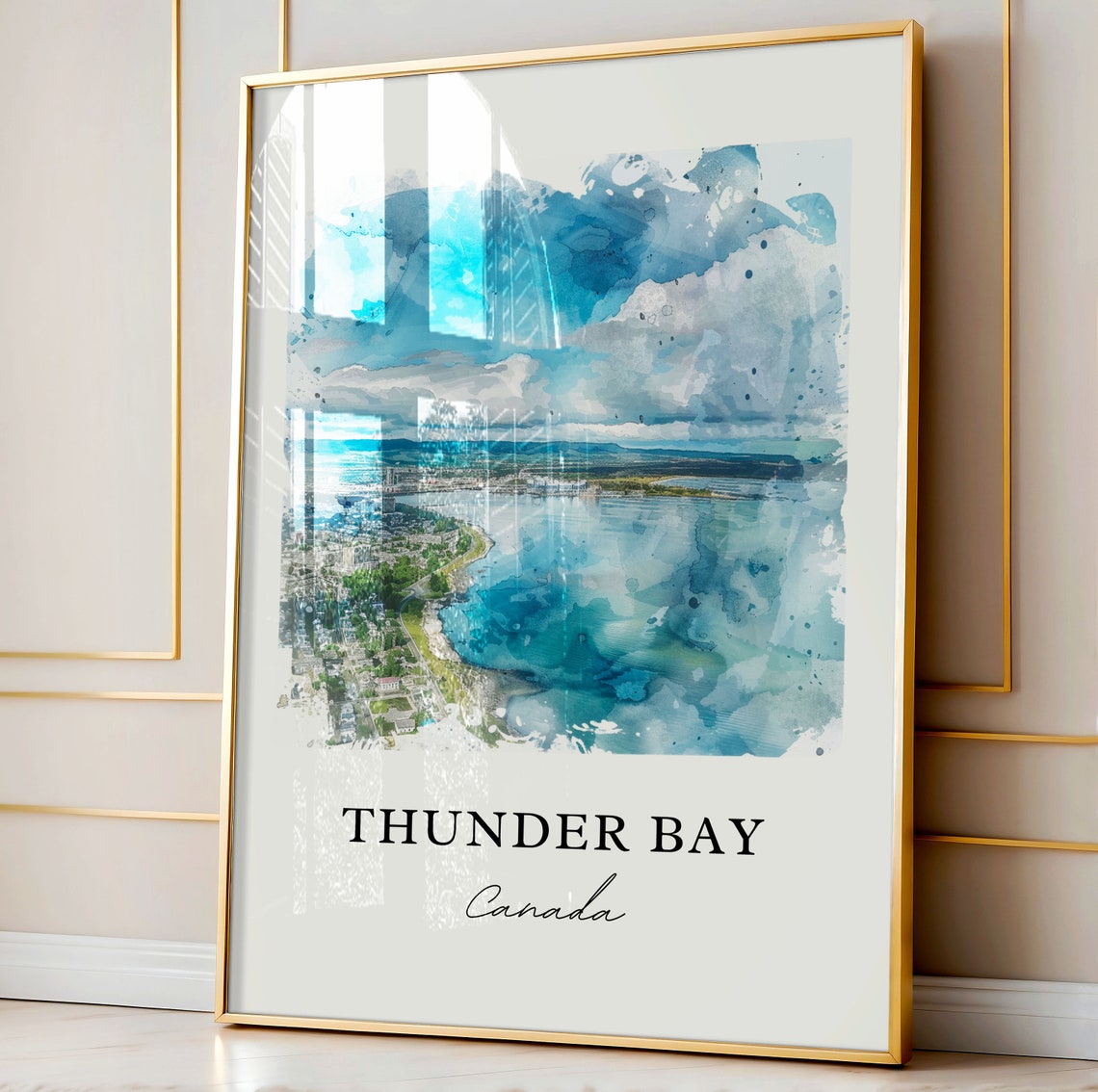 Thunder Bay Canada Watercolor Lake Superior Aerial View Poster - Image 4
