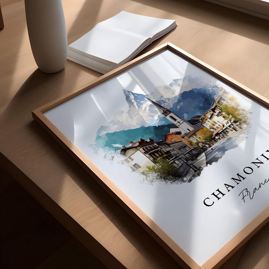 Chamonix France Alpine Street Mountain Watercolor Travel Poster - Image 5