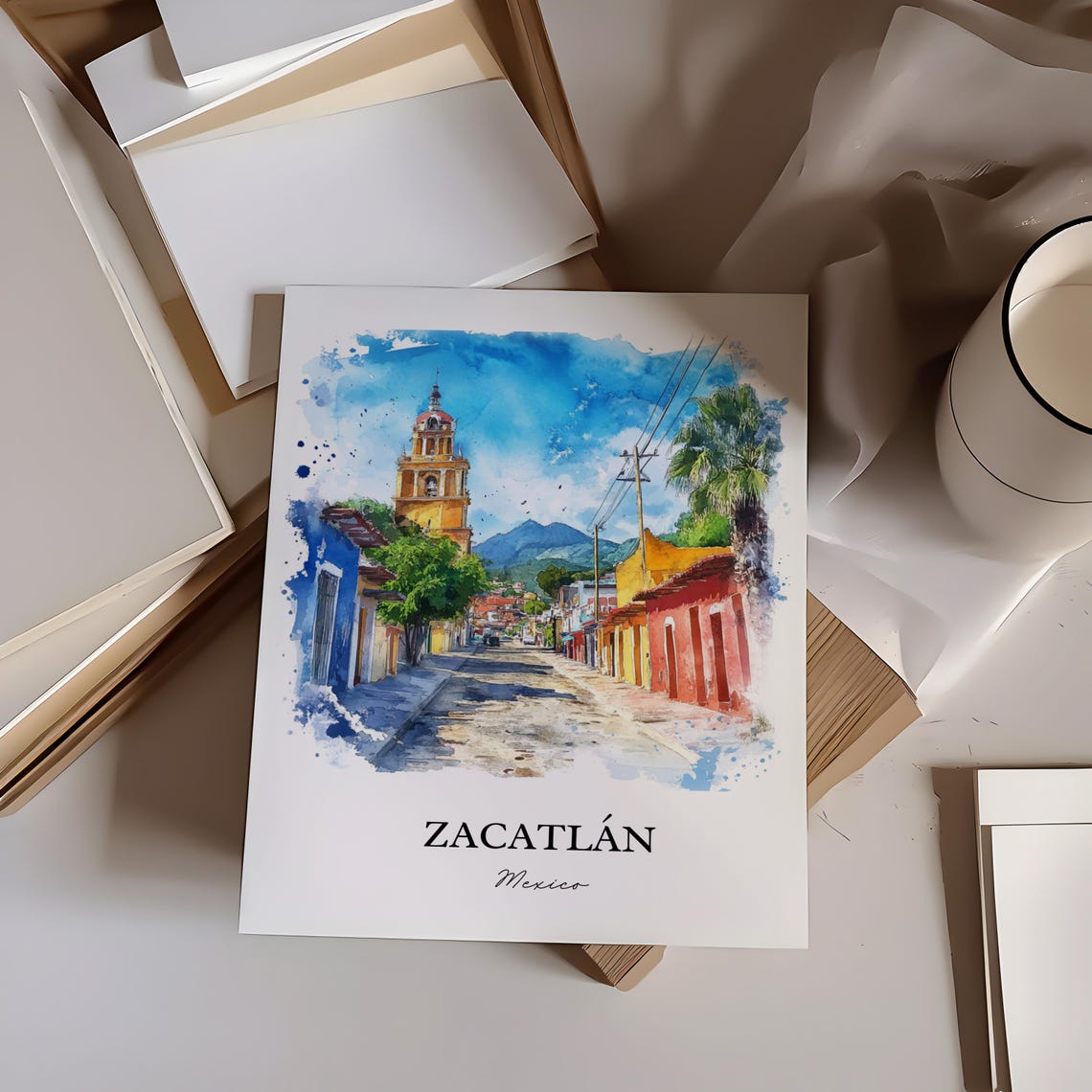 Zacatln Wall Art Puebla Mexico Print Watercolor Gift Travel Poster Housewarming - Image 3