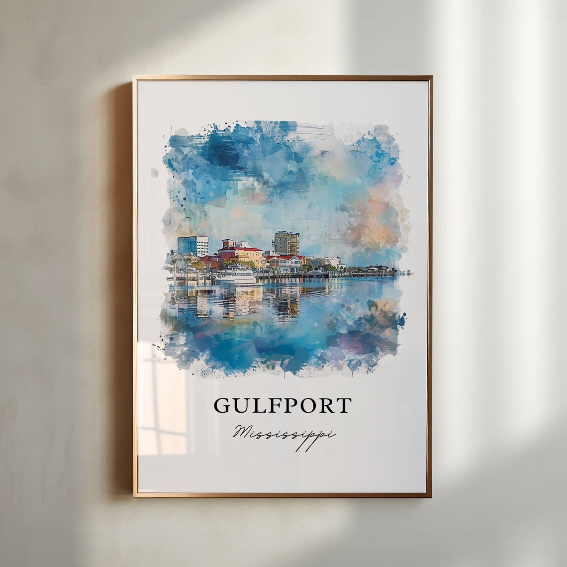 Gulfport Mississippi Wall Art Gulfport Ms Print Gulfport Beach Watercolor Gulfport Gift Travel Print Travel Poster Housewarming Gift