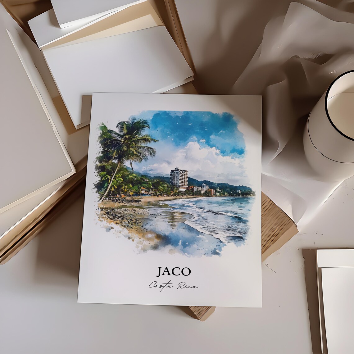 Jaco Costa Rica Palm Lined Beach Town Surf Watercolor Poster - Image 4