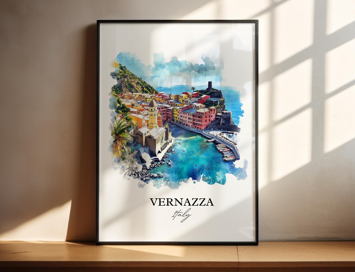 Vernazza Cinque Terre Harbor Coast Watercolor Italy Travel Poster