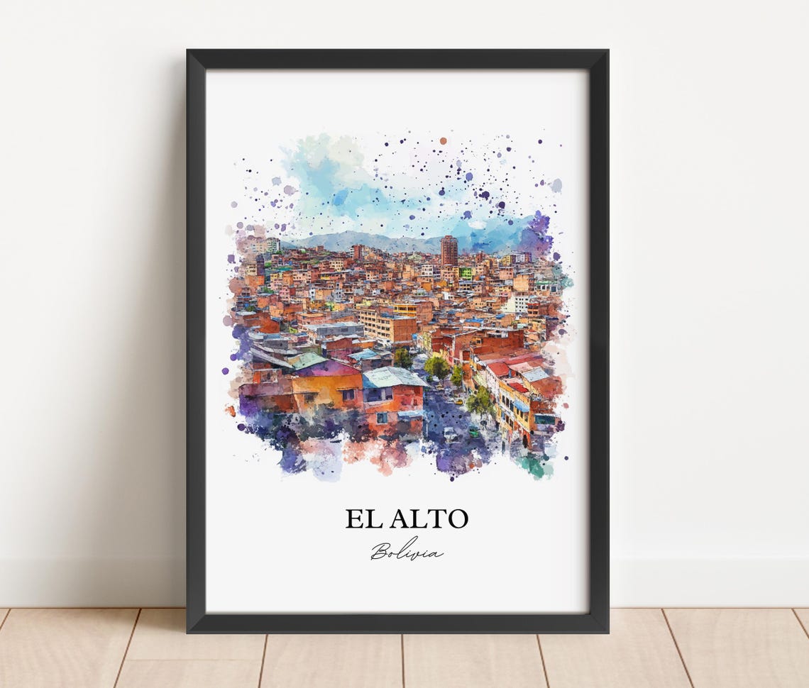 El Alto Bolivia Watercolor Dense Cityscape Mountain Backdrop Poster - Image 4
