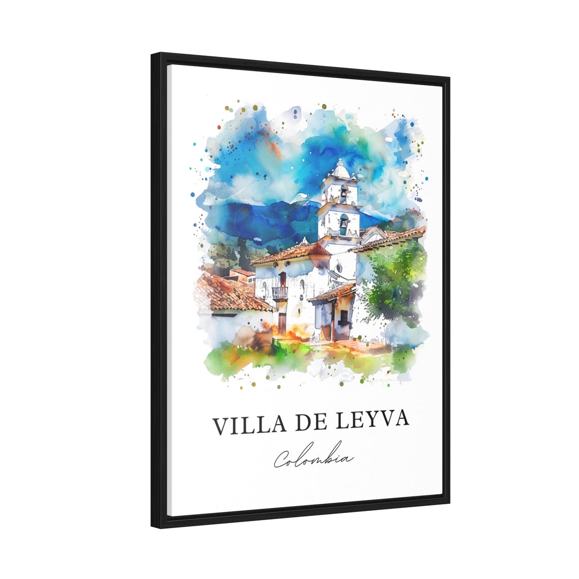 Villa de Leyva Colombia Whitewashed Church Watercolor Poster - Image 2