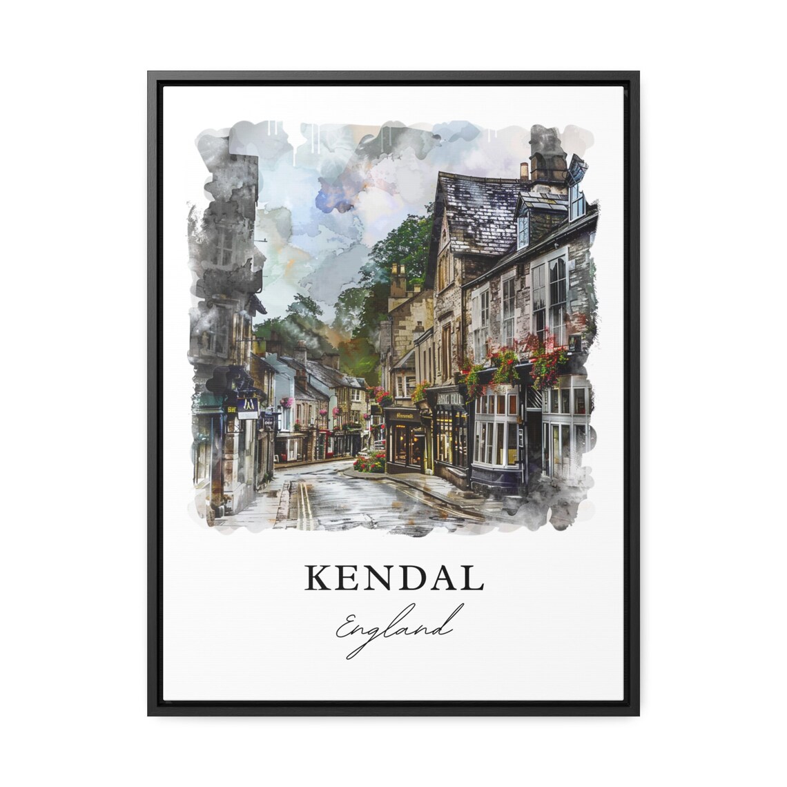 Kendal England Historic Stone Street Watercolor Travel Poster - Image 3