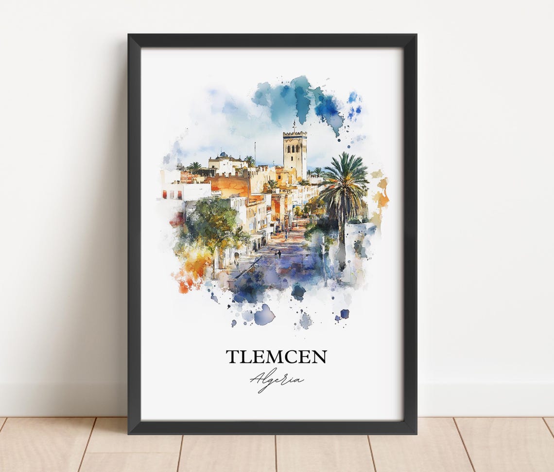 Tlemcen Algeria African Watercolor Old Town Tower Art Poster - Image 5