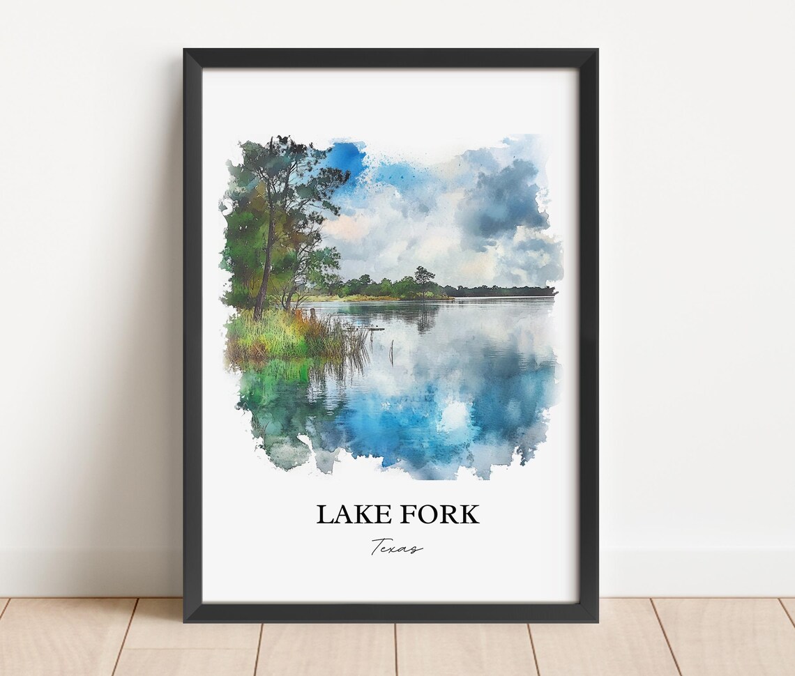 Lake Fork Texas Quiet Calm Cove Watercolor Lake Landscape Poster - Image 4
