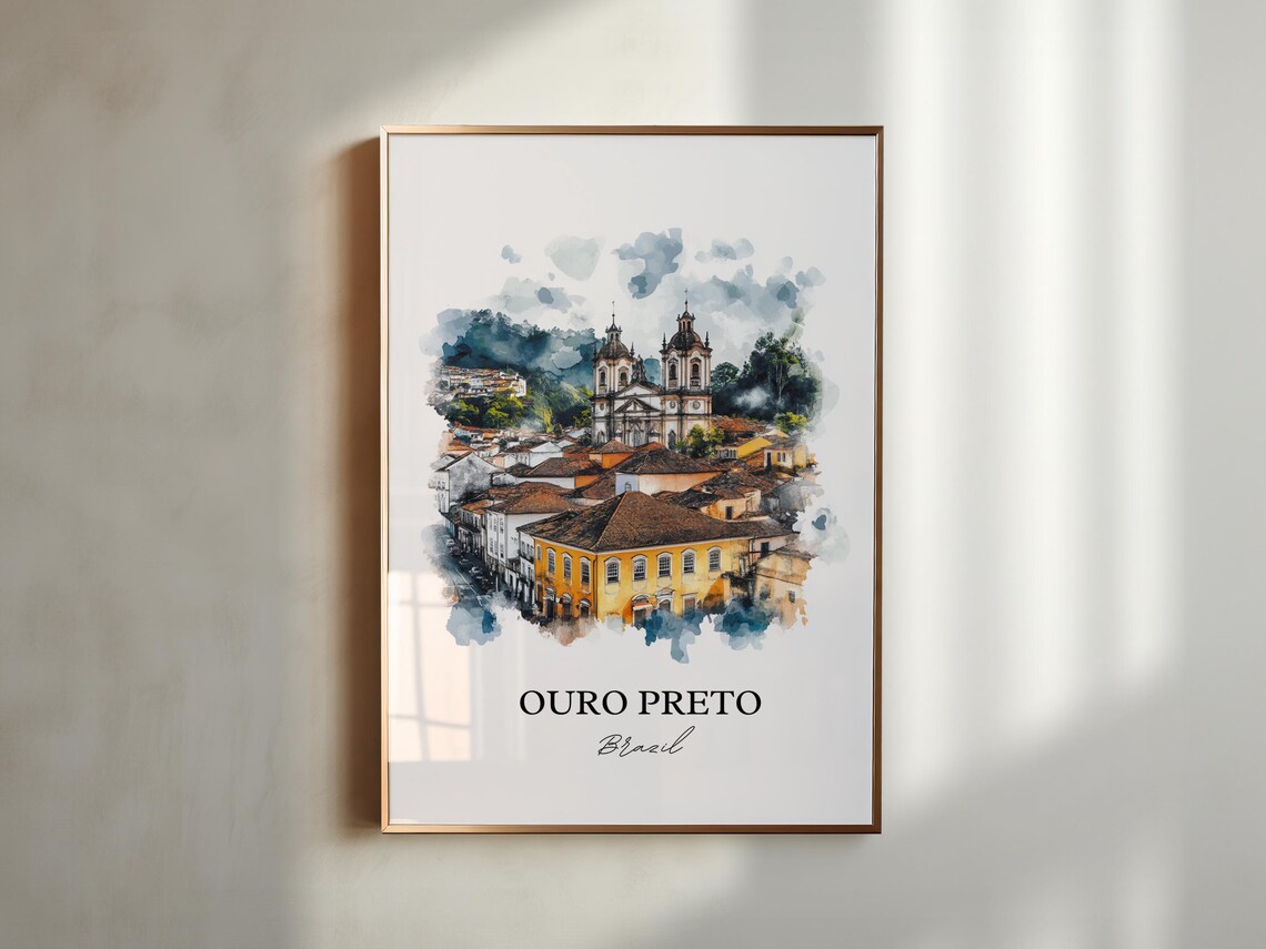 Ouro Preto Brazil Colonial Town Church Watercolor Travel Wall Art - Image 4