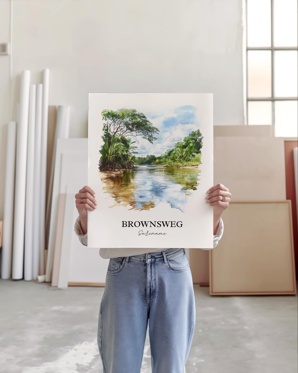 Brownsweg Suriname Watercolor Jungle River Nature Scene Poster - Image 4