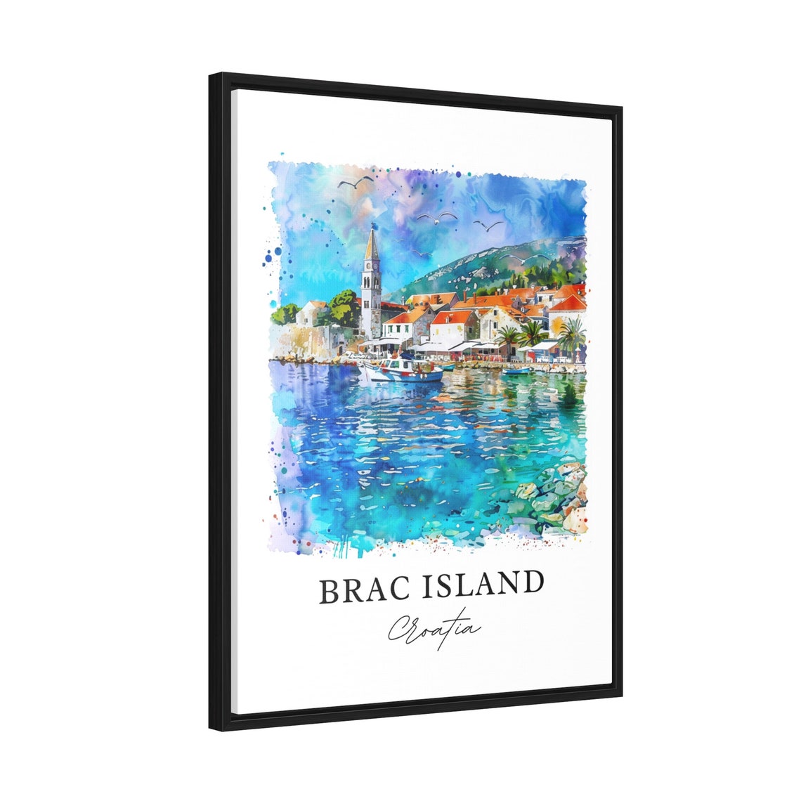 Brac Island Croatia Harbor Bell Tower Watercolor Seaside Poster - Image 2