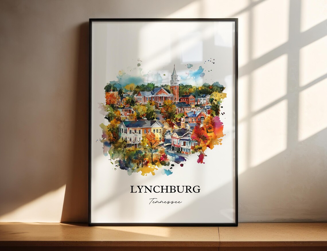 Lynchburg Tennessee Charming Historic Downtown Watercolor Art Poster