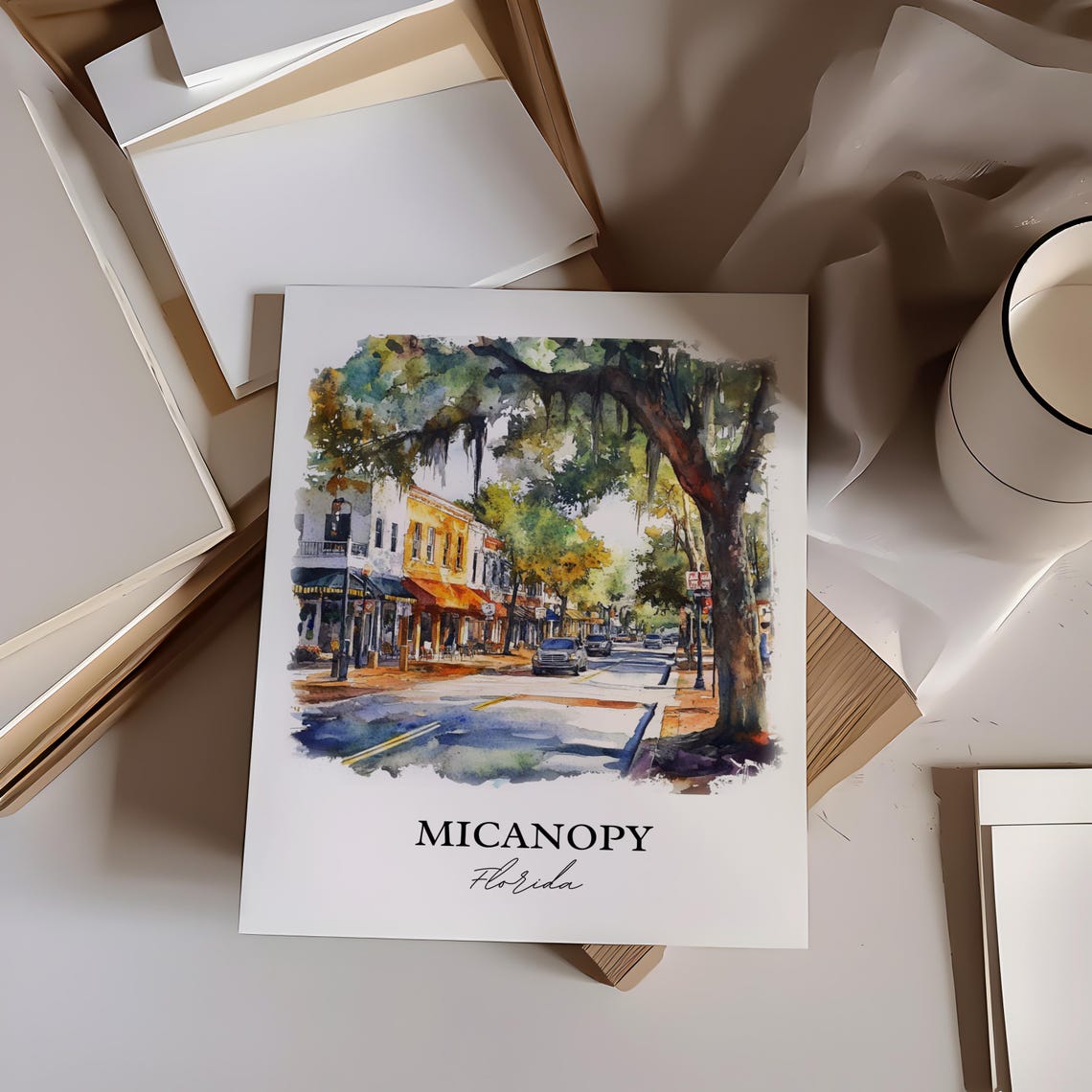 Micanopy Florida Spanish Moss Downtown Watercolor Travel Gift Poster - Image 2